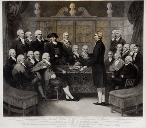 Groepsportret van de President, Fellows en Corresponding Members van de Medical Society of London, gegraveerd door Nathan Cooper Branwhite (1775-1857), gepubliceerd door R. Wilkinson, 1801